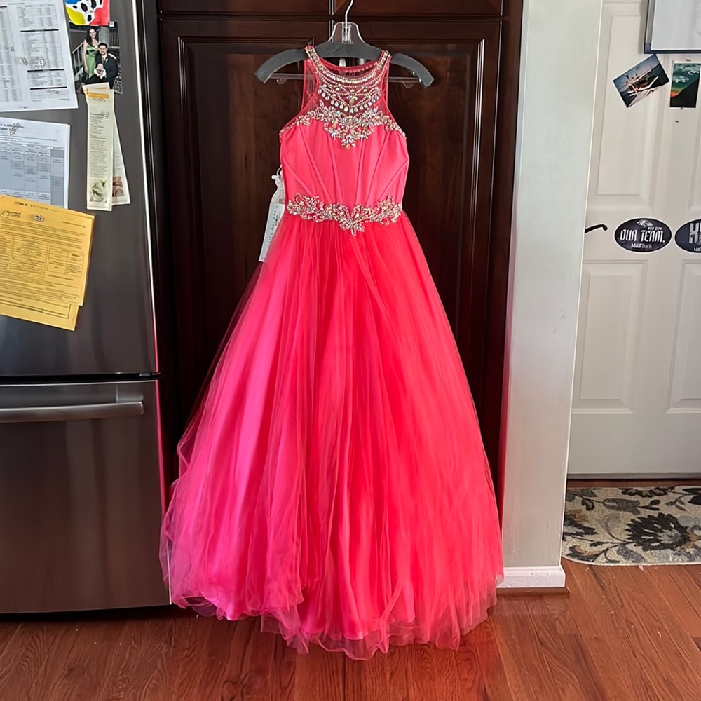 Coral “Rachel Allan” Beaded Gown